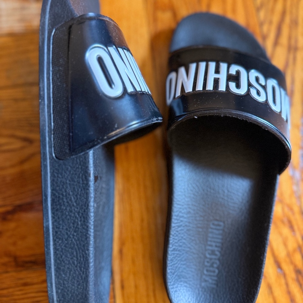 Moschino Black Logo Slide Sandals